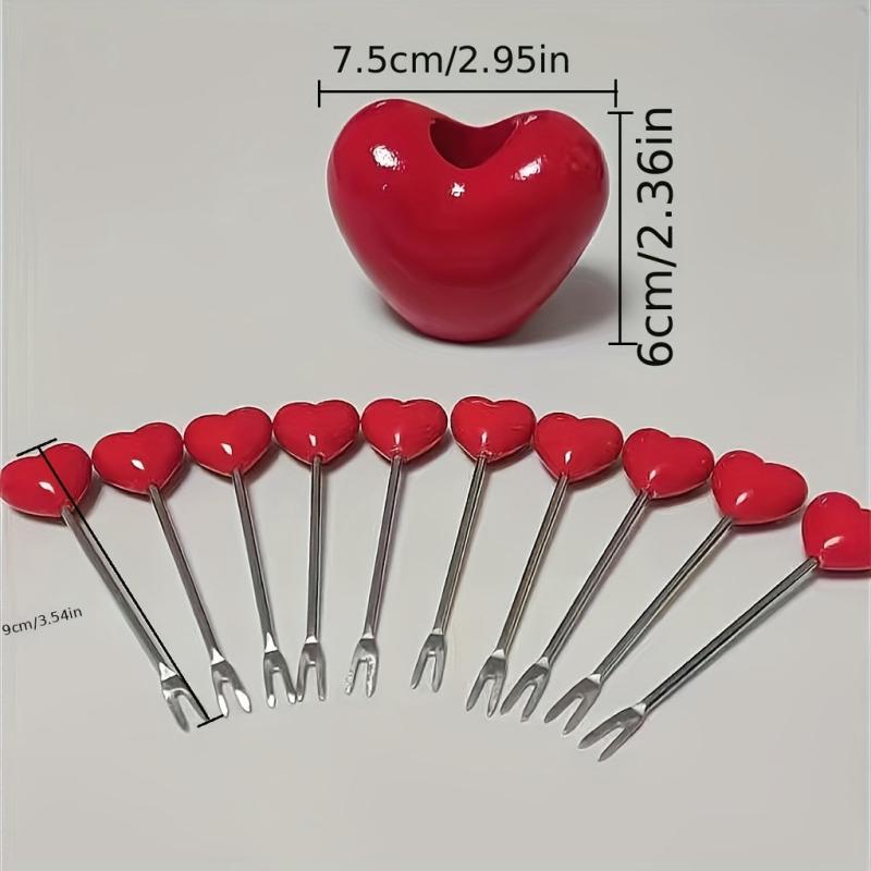 10pcs Love Fruit Forks Stainless Steel Cake Fork Set Home Snacks Tableware Set