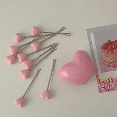 10pcs Love Fruit Forks Stainless Steel Cake Fork Set Home Snacks Tableware Set