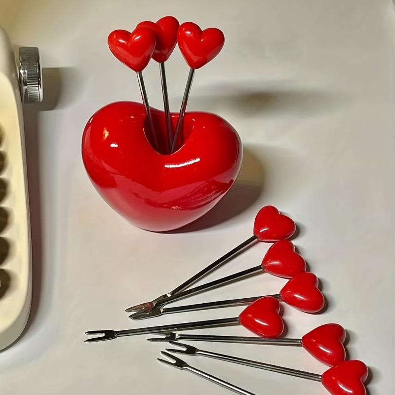 10pcs Love Fruit Forks Stainless Steel Cake Fork Set Home Snacks Tableware Set