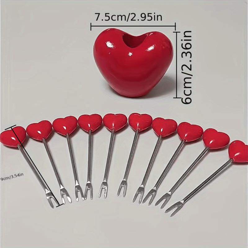 10pcs Love Fruit Forks Stainless Steel Cake Fork Set Home Snacks Tableware Set