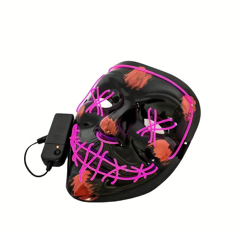 Glow in the Dark LED Mask for Halloween - Cold Light Strip Grimace Mask