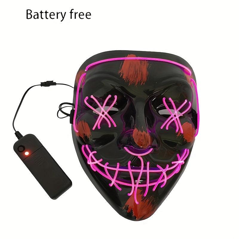 Glow in the Dark LED Mask for Halloween - Cold Light Strip Grimace Mask