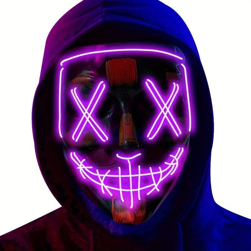 Glow in the Dark LED Mask for Halloween - Cold Light Strip Grimace Mask