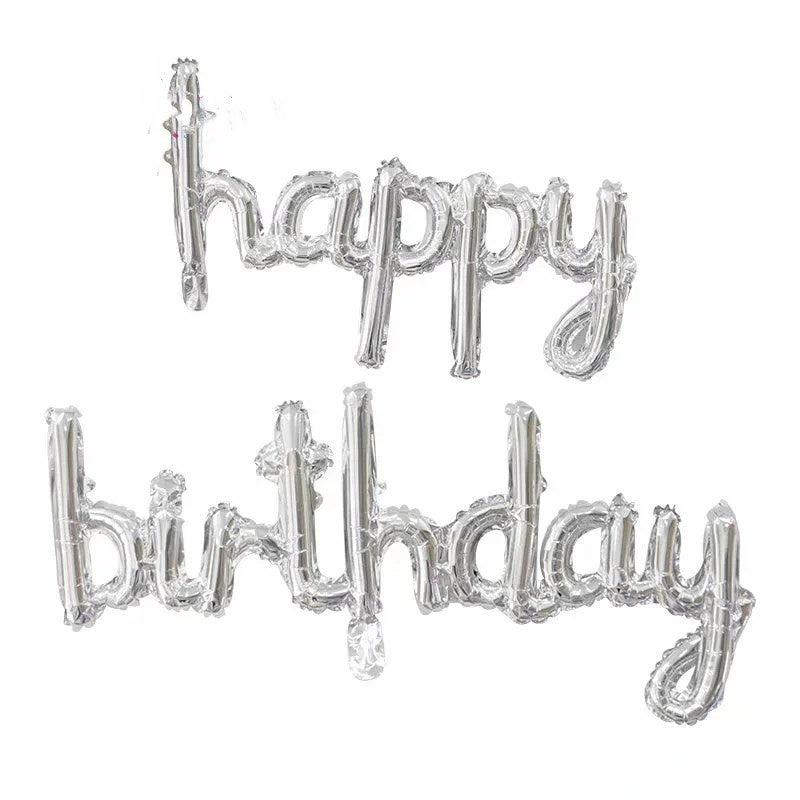 10pc Rose Silver Happy Birthday Balloon Set Party Decor