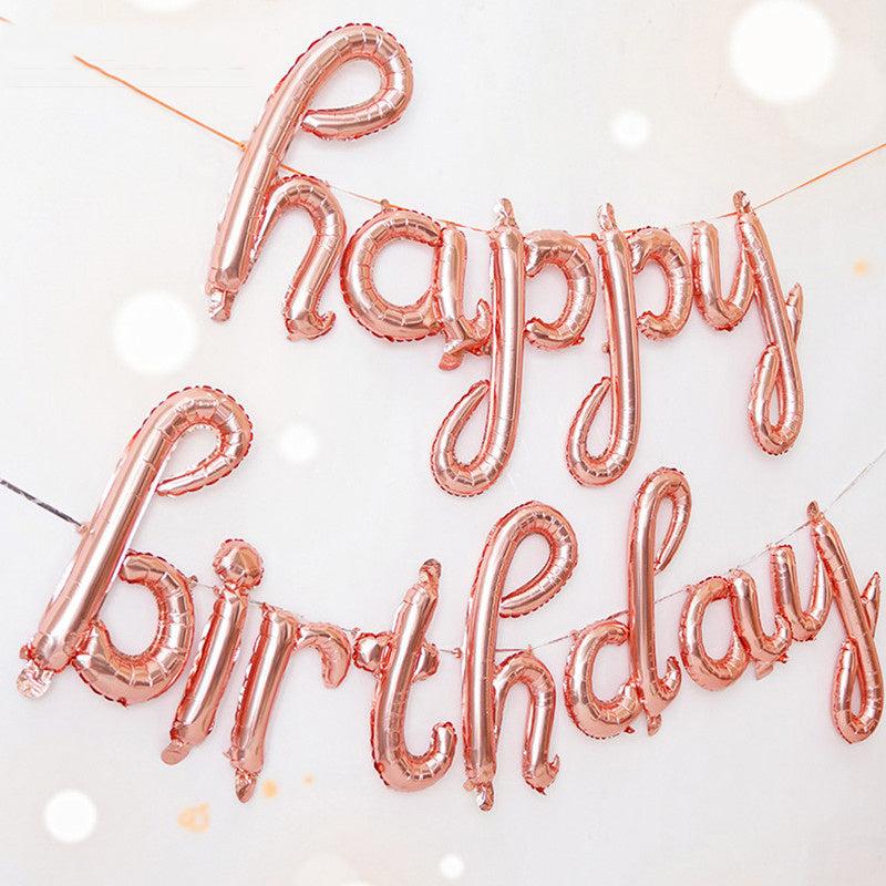 10pc Rose Silver Happy Birthday Balloon Set Party Decor