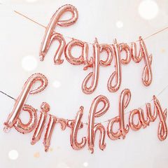 10pc Rose Silver Happy Birthday Balloon Set Party Decor