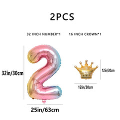 Aluminum Numeral Balloons Set with Crown Balloons - Birthday Party Supplies