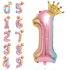 Aluminum Numeral Balloons Set with Crown Balloons - Birthday Party Supplies