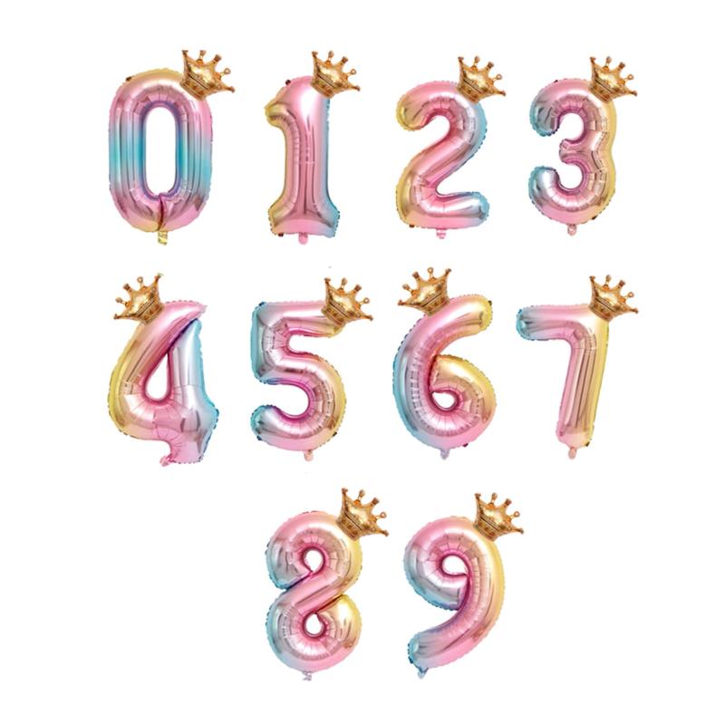 Aluminum Numeral Balloons Set with Crown Balloons - Birthday Party Supplies