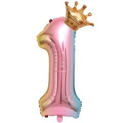 Aluminum Numeral Balloons Set with Crown Balloons - Birthday Party Supplies