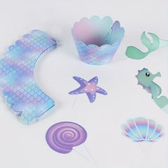 Mermaid Cupcake Toppers Wrappers for Baby Shower and Birthday Party