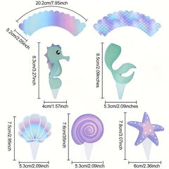 Mermaid Cupcake Toppers Wrappers for Baby Shower and Birthday Party