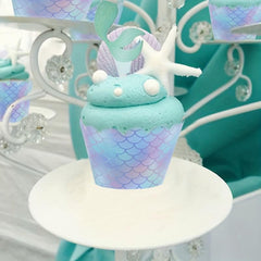 Mermaid Cupcake Toppers Wrappers for Baby Shower and Birthday Party