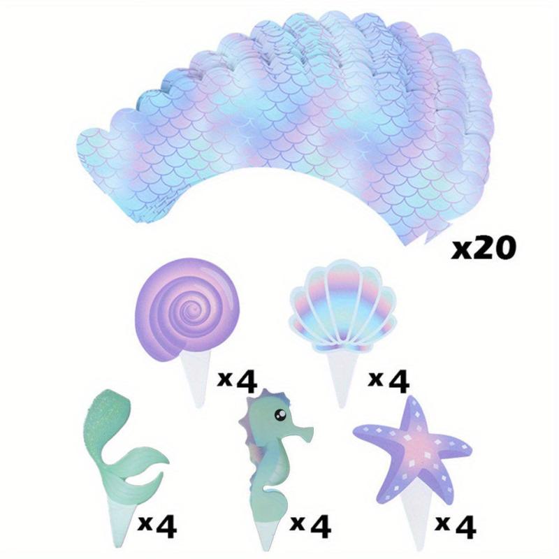 Mermaid Cupcake Toppers Wrappers for Baby Shower and Birthday Party