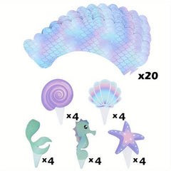 Mermaid Cupcake Toppers Wrappers for Baby Shower and Birthday Party