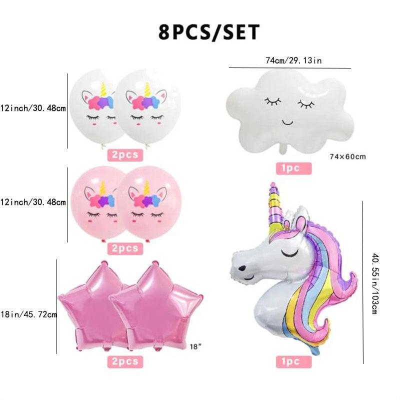 8pcs Unicorn Cloud Balloon Set Birthday Party Decoration Supplies