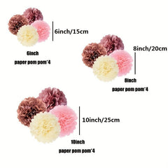 12pcs Festive Paper Pompoms for Party Decorations