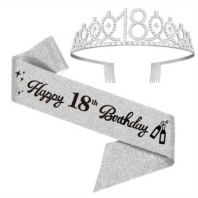 2pcs 18th Birthday Tiara and Sash Set Crown and Sash for Girls' Party Supplies