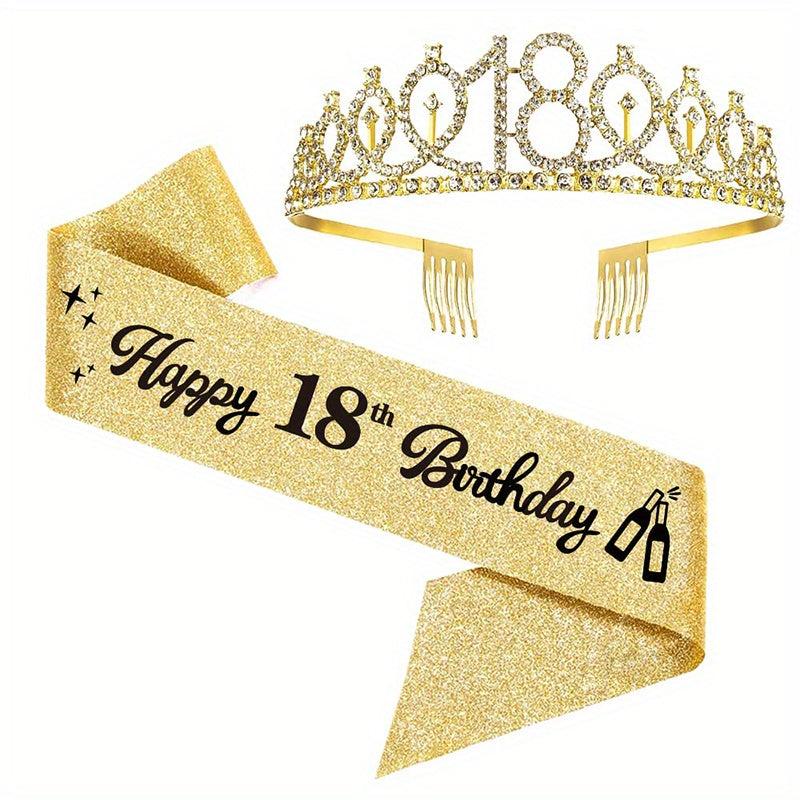 2pcs 18th Birthday Tiara and Sash Set Crown and Sash for Girls' Party Supplies