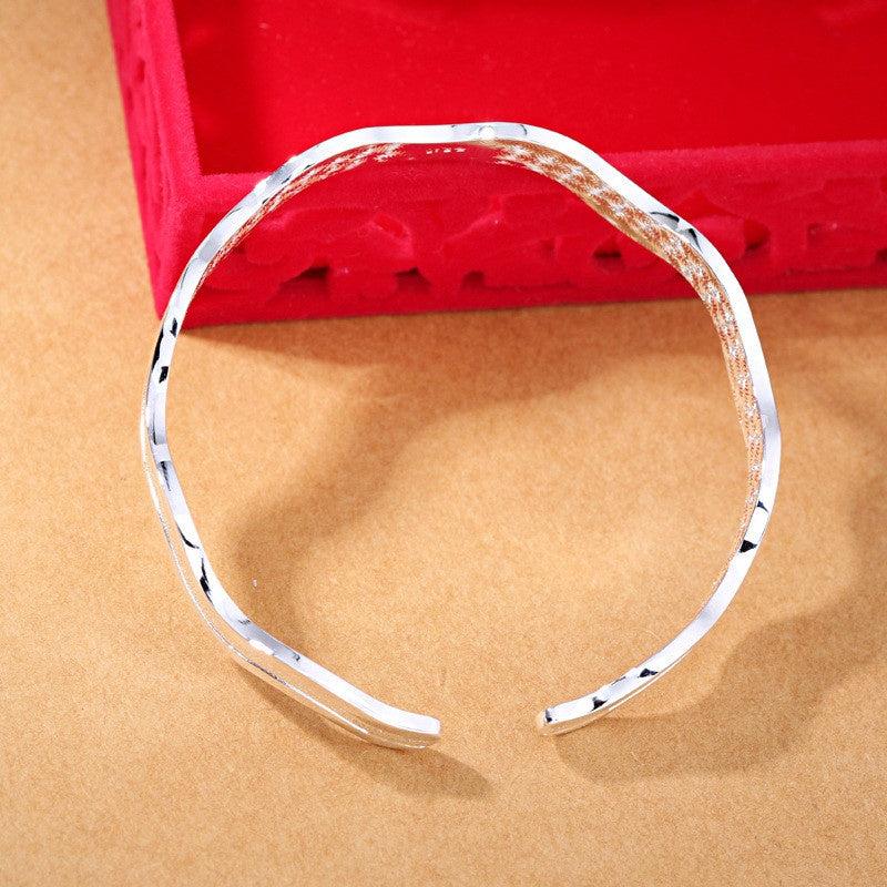 Frosted Wave Open Bracelet Double Ring Love Bracelet for Women
