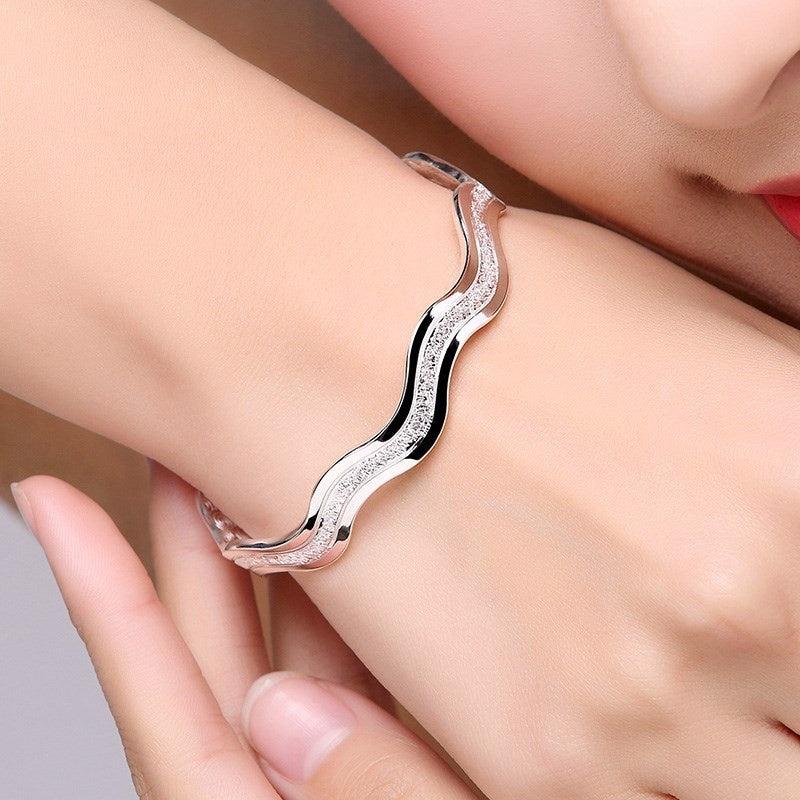Frosted Wave Open Bracelet Double Ring Love Bracelet for Women