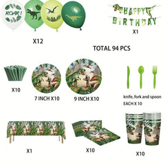 Dinosaur Theme Party Set with Tableware, Balloons, Tablecloth, Banner