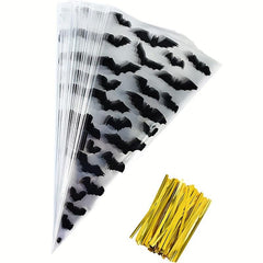 100pcs Halloween Cone Bags Pumpkin Cellophane Trick Or Treat Bags