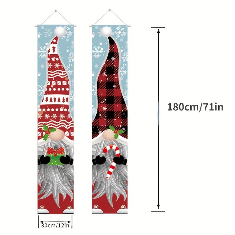 2pcs Christmas Gnomes Porch Sign Banners Hanging Decor Xmas Holiday Decor