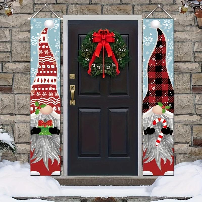 2pcs Christmas Gnomes Porch Sign Banners Hanging Decor Xmas Holiday Decor