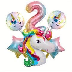 6pcs Unicorn Star Number Foil Balloons for Kids' Birthday Party