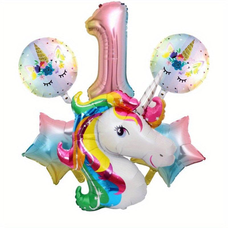 6pcs Unicorn Star Number Foil Balloons for Kids' Birthday Party