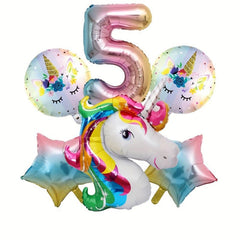6pcs Unicorn Star Number Foil Balloons for Kids' Birthday Party