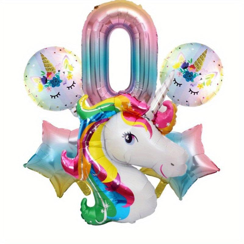 6pcs Unicorn Star Number Foil Balloons for Kids' Birthday Party