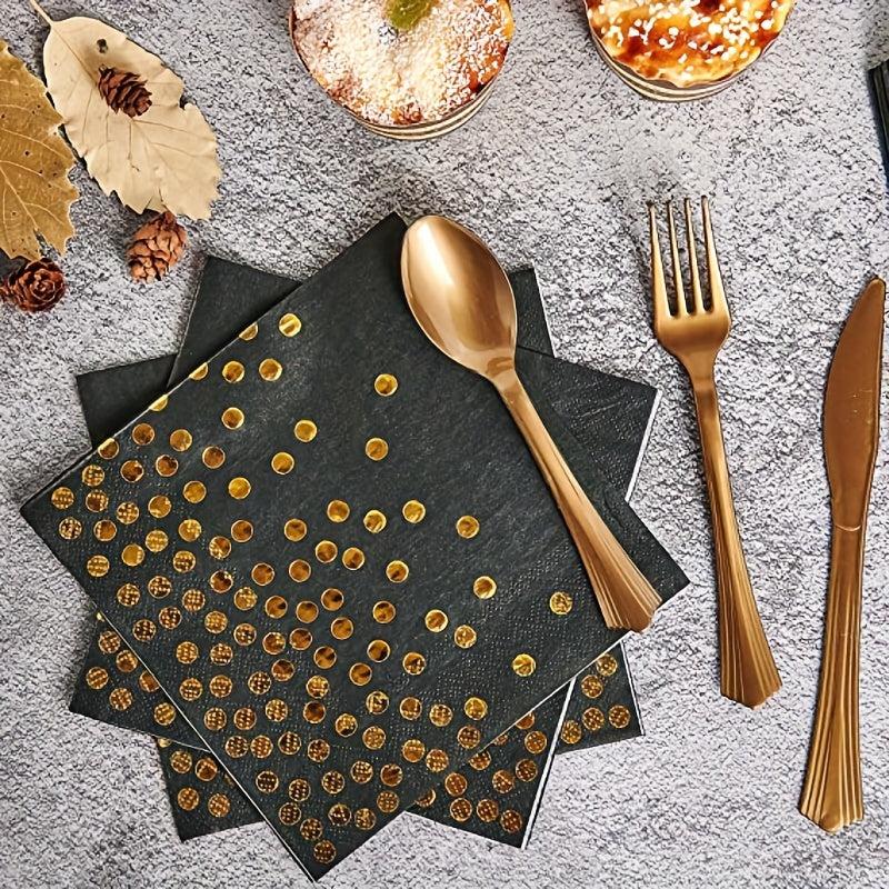 Golden Party Supplies Disposable Plates Napkins Tableware for 10 Guests
