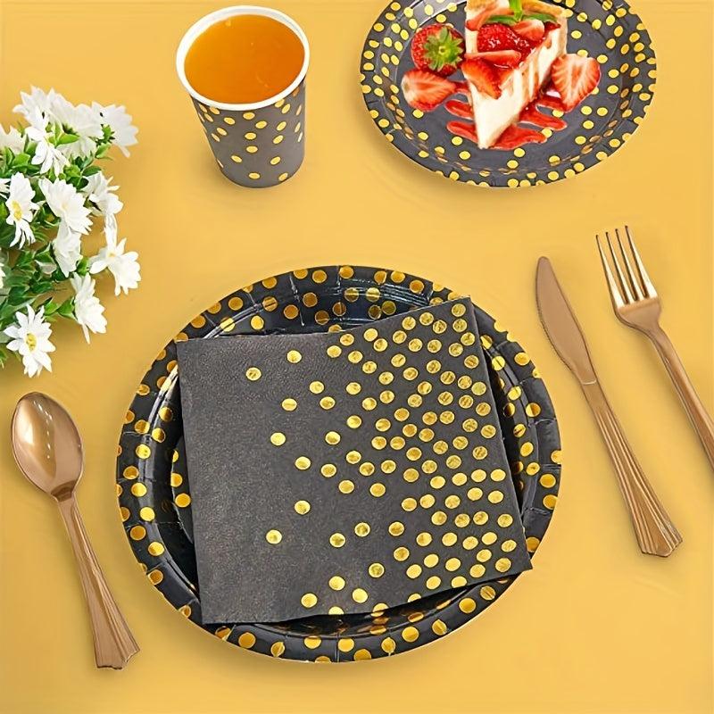 Golden Party Supplies Disposable Plates Napkins Tableware for 10 Guests