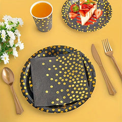 Golden Party Supplies Disposable Plates Napkins Tableware for 10 Guests