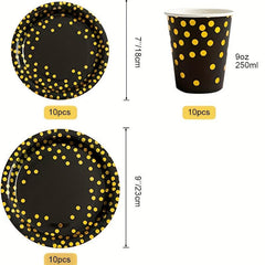 Golden Party Supplies Disposable Plates Napkins Tableware for 10 Guests