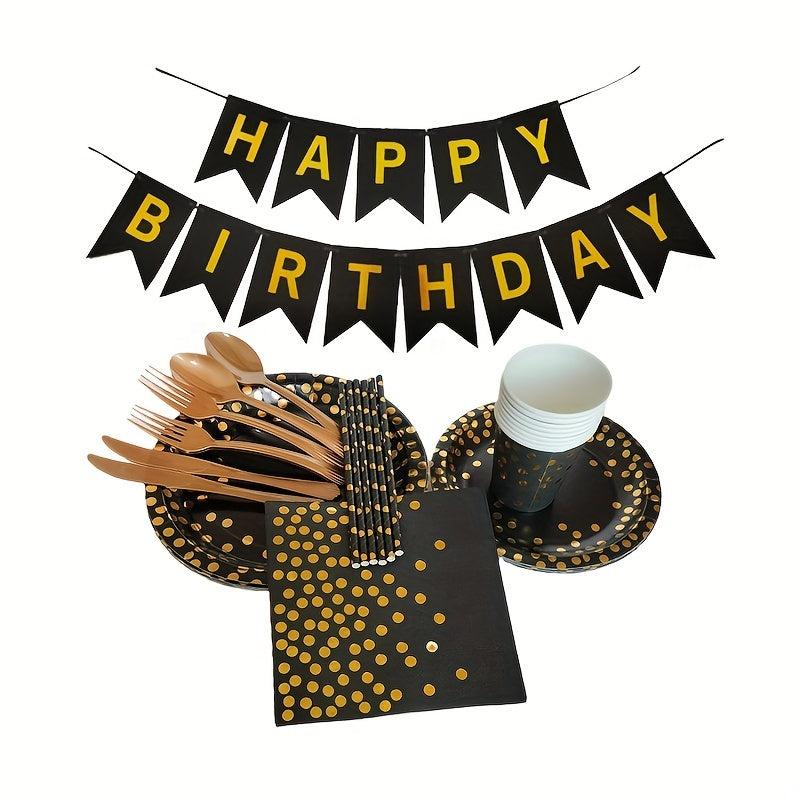 Golden Party Supplies Disposable Plates Napkins Tableware for 10 Guests