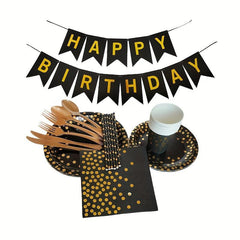 Golden Party Supplies Disposable Plates Napkins Tableware for 10 Guests