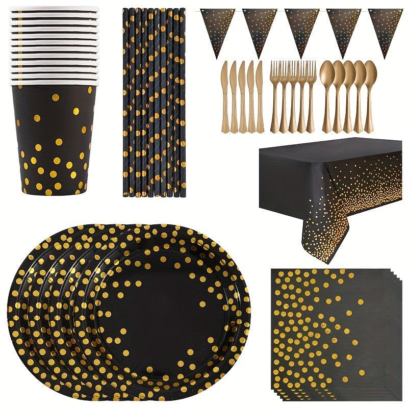 Golden Party Supplies Disposable Plates Napkins Tableware for 10 Guests