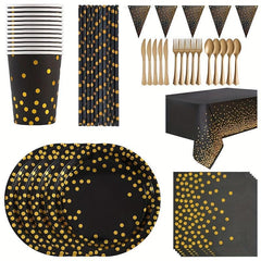 Golden Party Supplies Disposable Plates Napkins Tableware for 10 Guests