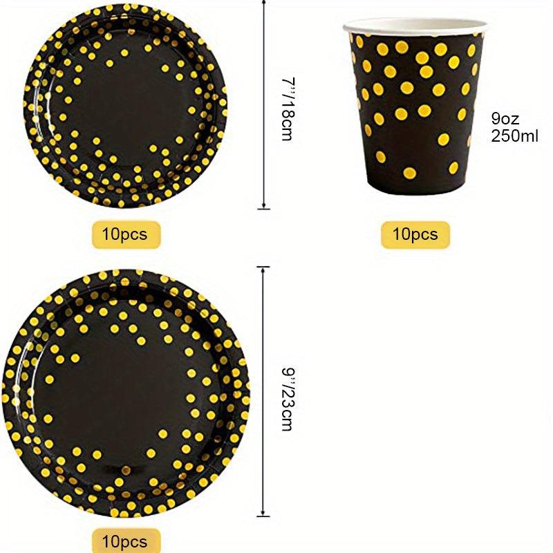 Golden Party Supplies Disposable Plates Napkins Tableware for 10 Guests