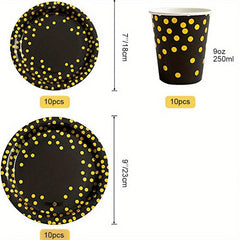 Golden Party Supplies Disposable Plates Napkins Tableware for 10 Guests