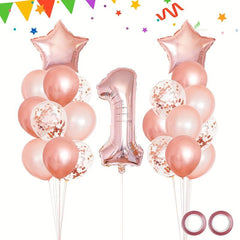 24pc Rose Golden Number 1 Balloons Baby Girl 1st Birthday Decor