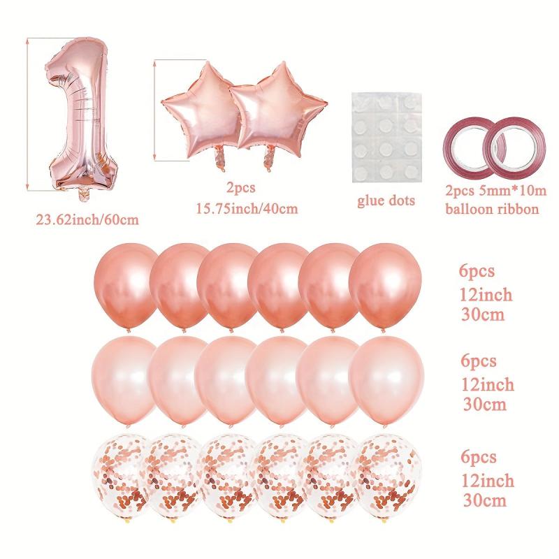 24pc Rose Golden Number 1 Balloons Baby Girl 1st Birthday Decor