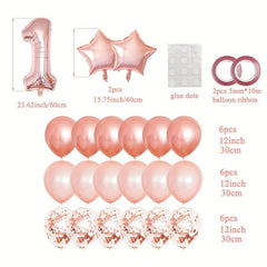 24pc Rose Golden Number 1 Balloons Baby Girl 1st Birthday Decor