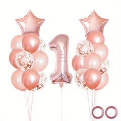 24pc Rose Golden Number 1 Balloons Baby Girl 1st Birthday Decor
