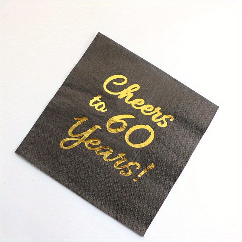 20pcs Golden Cheers Paper Napkins for Anniversary Cocktail Party