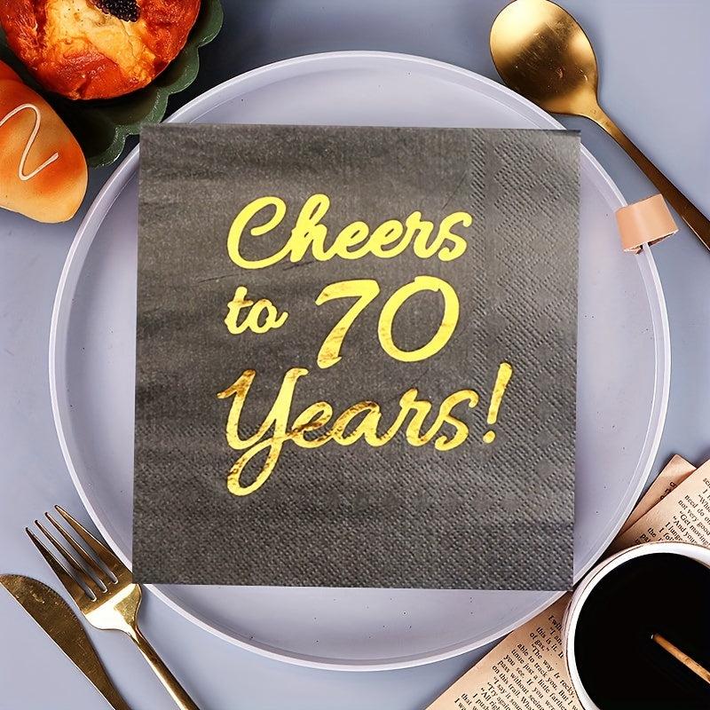20pcs Golden Cheers Paper Napkins for Anniversary Cocktail Party