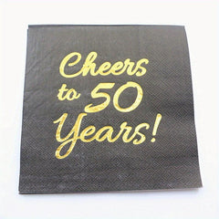 20pcs Golden Cheers Paper Napkins for Anniversary Cocktail Party